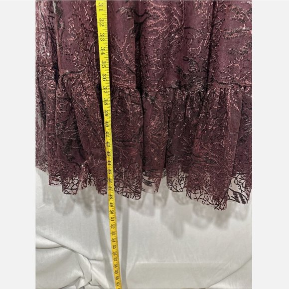 NWT $498 Mac Duggal [ 16 ] Lace Embellished Long‎ Sleeve Ruffle Dress Wine Red - Picture 11 of 15